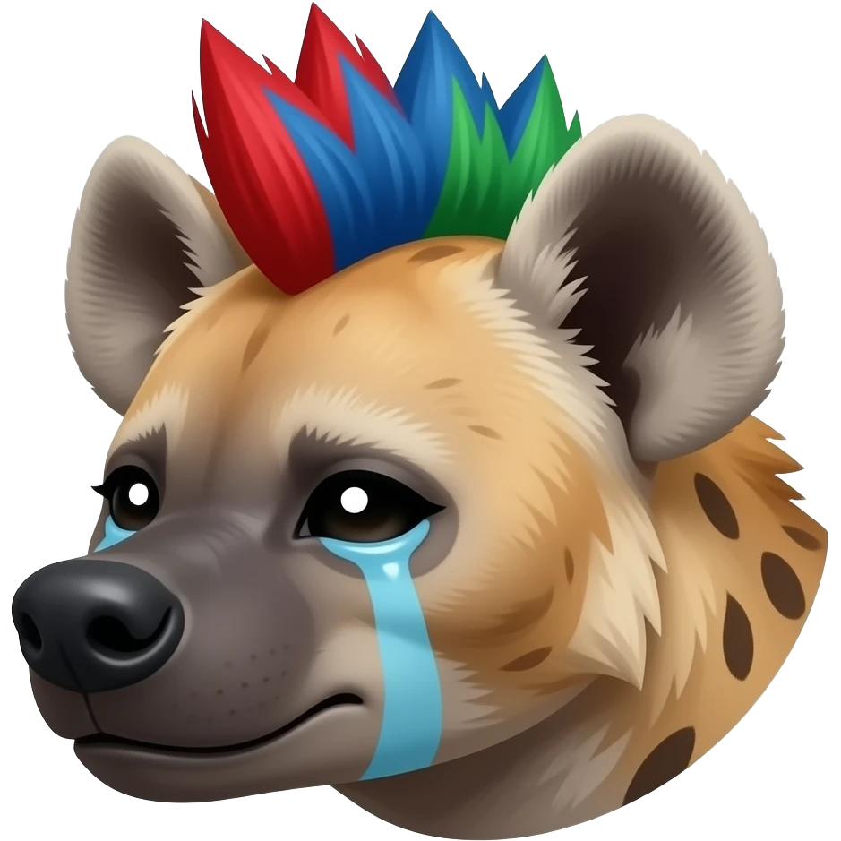 Tête hyène femelle punk cheveux rouge bleu vert qui pleure emoji