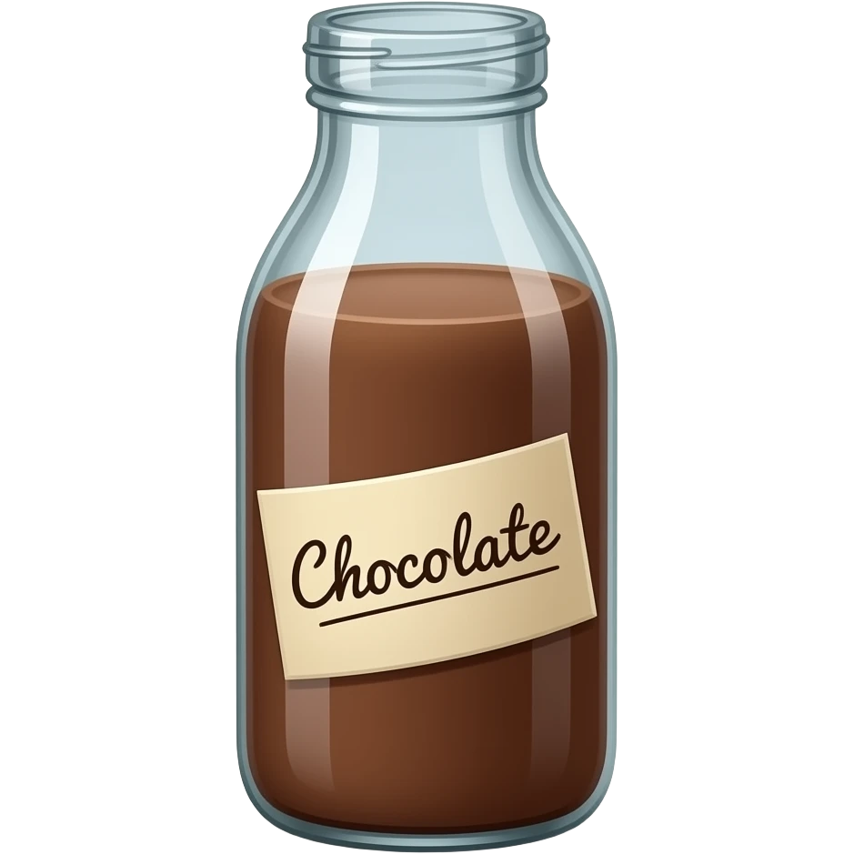 Homemade chocolate milk in a glass bottle, make it look homemade though emoji