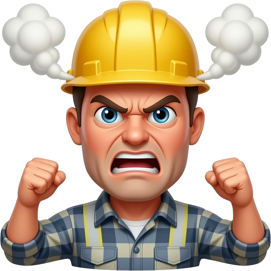 3. Angry Site Foreman    Construction foreman raging about lateness. face pic, steam coming from his head an red face emoji