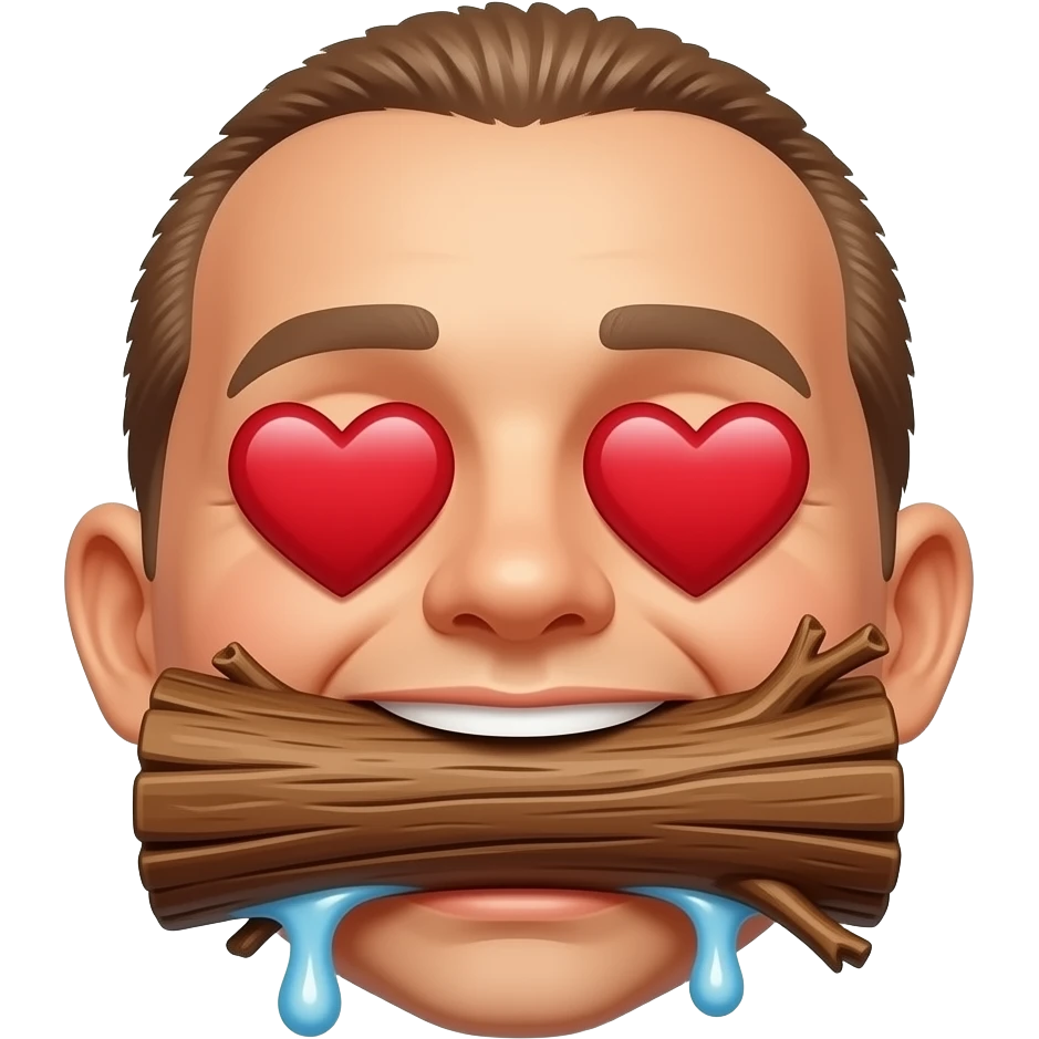 Heart eye emoji with wood log stuffed in mouth. And mouth watering. emoji