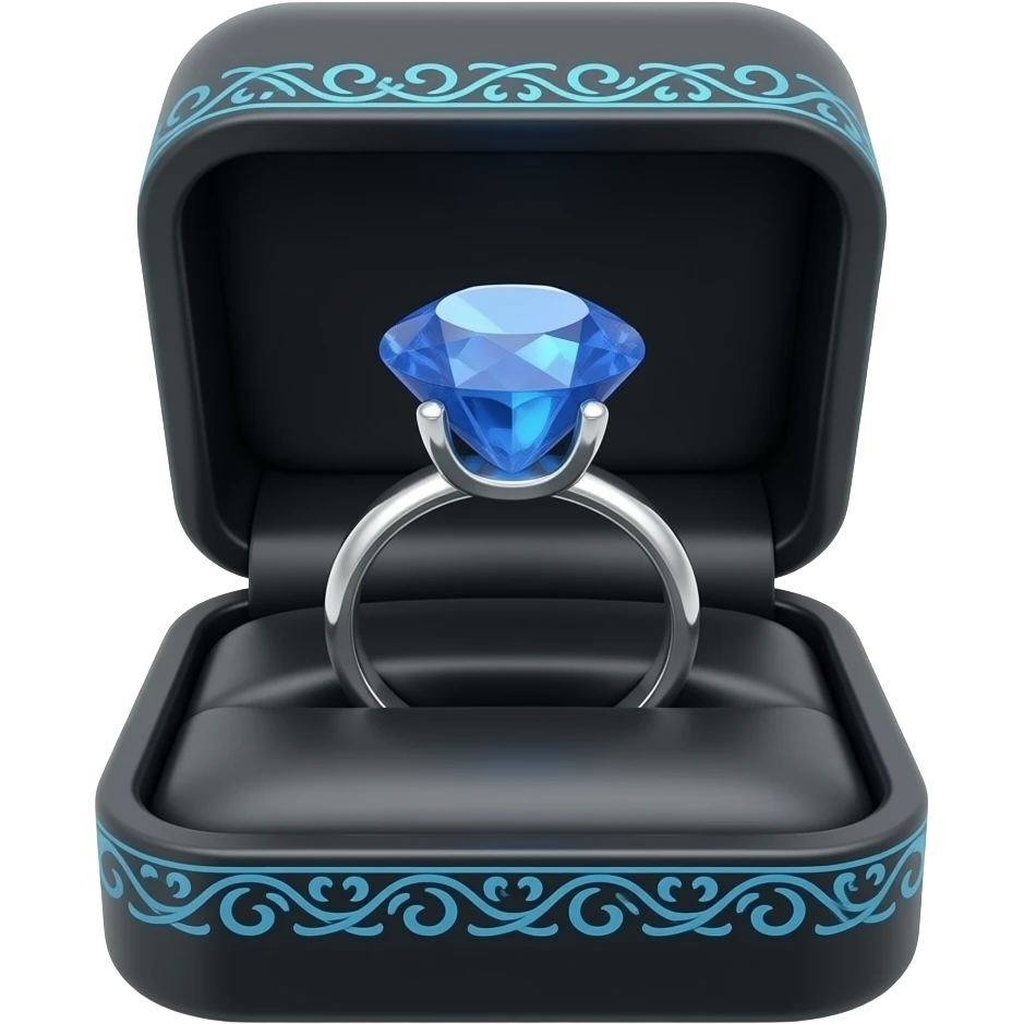 Sapphire ring in a black box with blue ornate trim emoji
