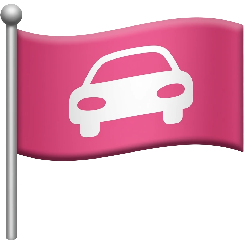 Rectangular pink Flag amd pole  with brs party ambassador car symbol on it horizontal emoji