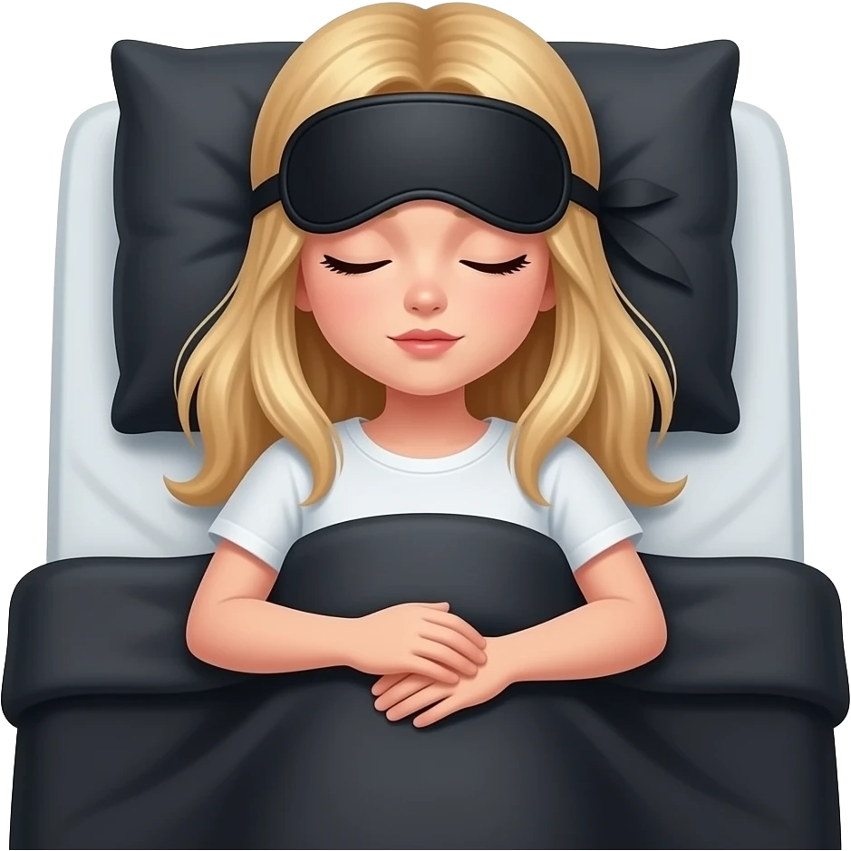 Blonde Sleepy girl with black blanket and sleeping mask emoji