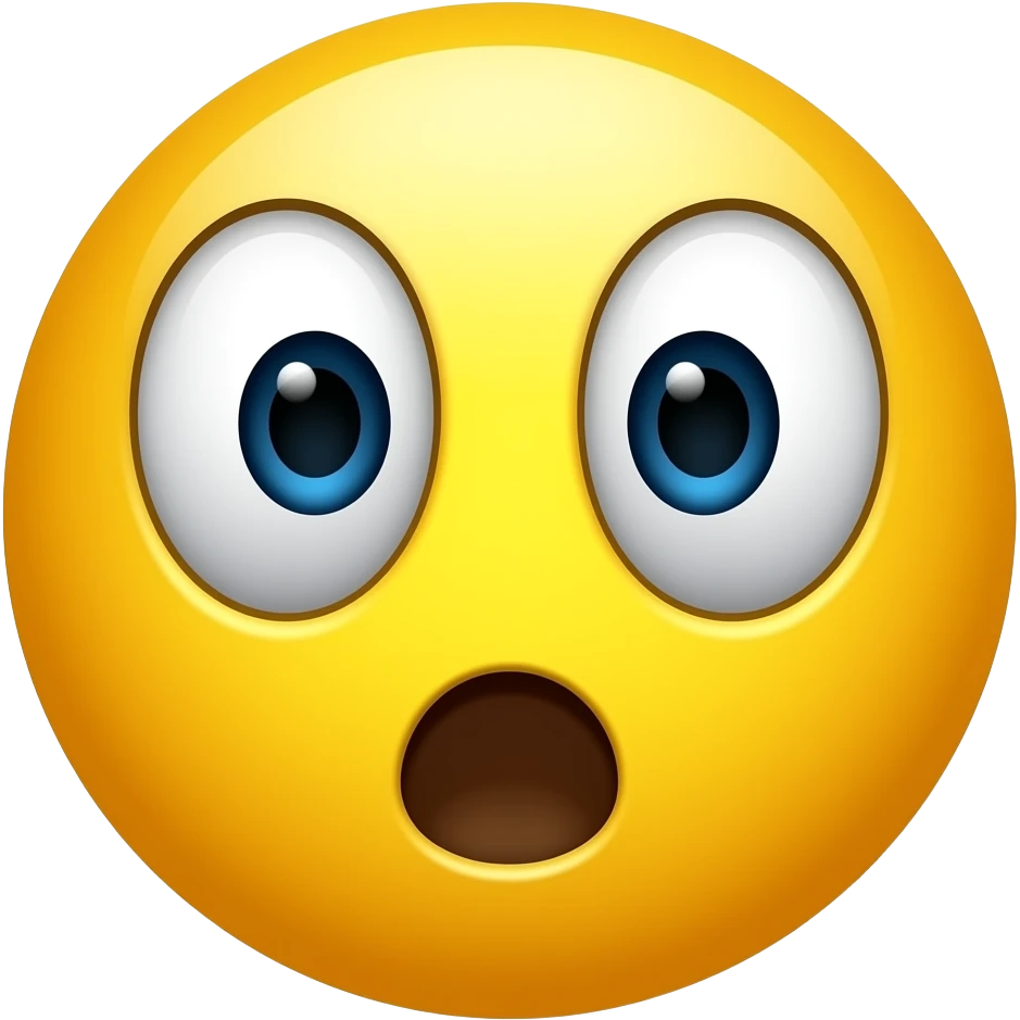 Yellow round Shocked emoji with big eyes emoji
