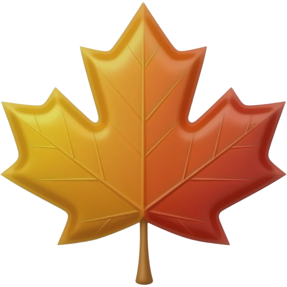 A glossy, three-dimensional fan of stylized yellow, orange, and red maple leaves on a white background with a subtle shadow. emoji