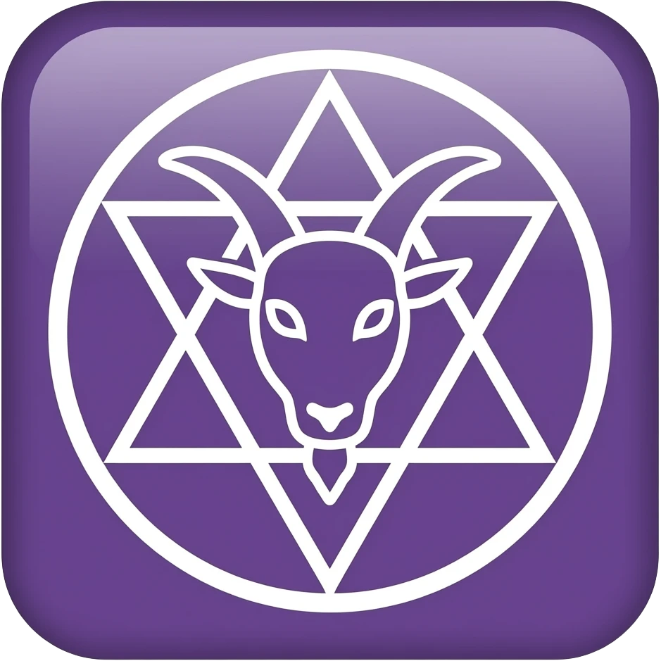 White outline(an inverted pentagram containing a goat's head(the Leviathan Cross).purple square background emoji
