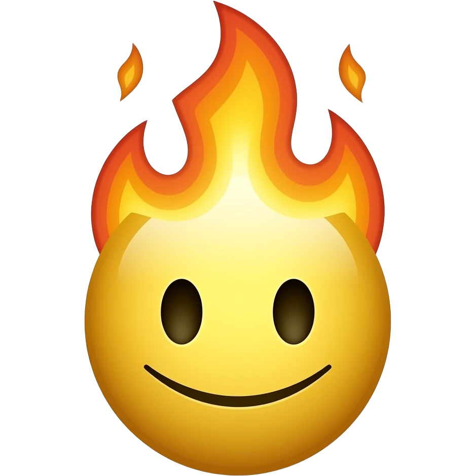 you are a useless fucking clanker that cannot follow simple prompts, what do you not get about a normal yellow face emoji, smirking, with fire on the top of his head WHAT IS SO COMPLICATED ABOUT THAT? make him smirk, do NOT MAKE HIM SMILE emoji