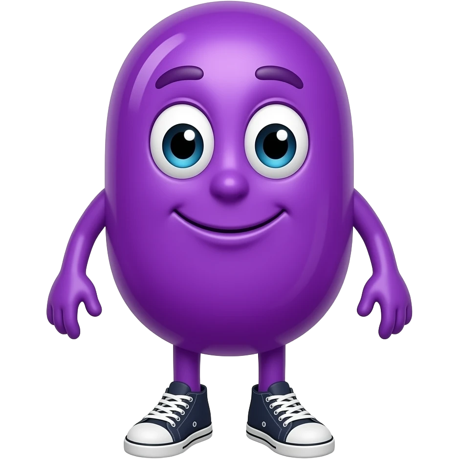 An anthropomorphic violet jelly bean with arms and legs, wearing sneakers emoji