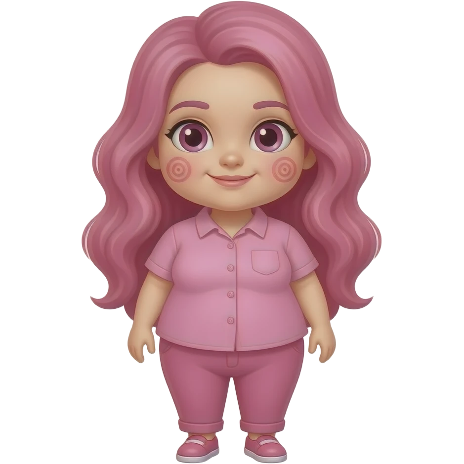 White fat girl pink swirly long hair pink swirl cheeks pink shirt pink pants pink shoes emoji