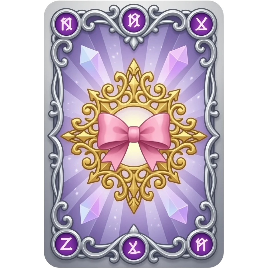 magical tarot card like Clow Cards from Cardcaptor Sakura, with pink bow and beautiful embellishment all around emoji