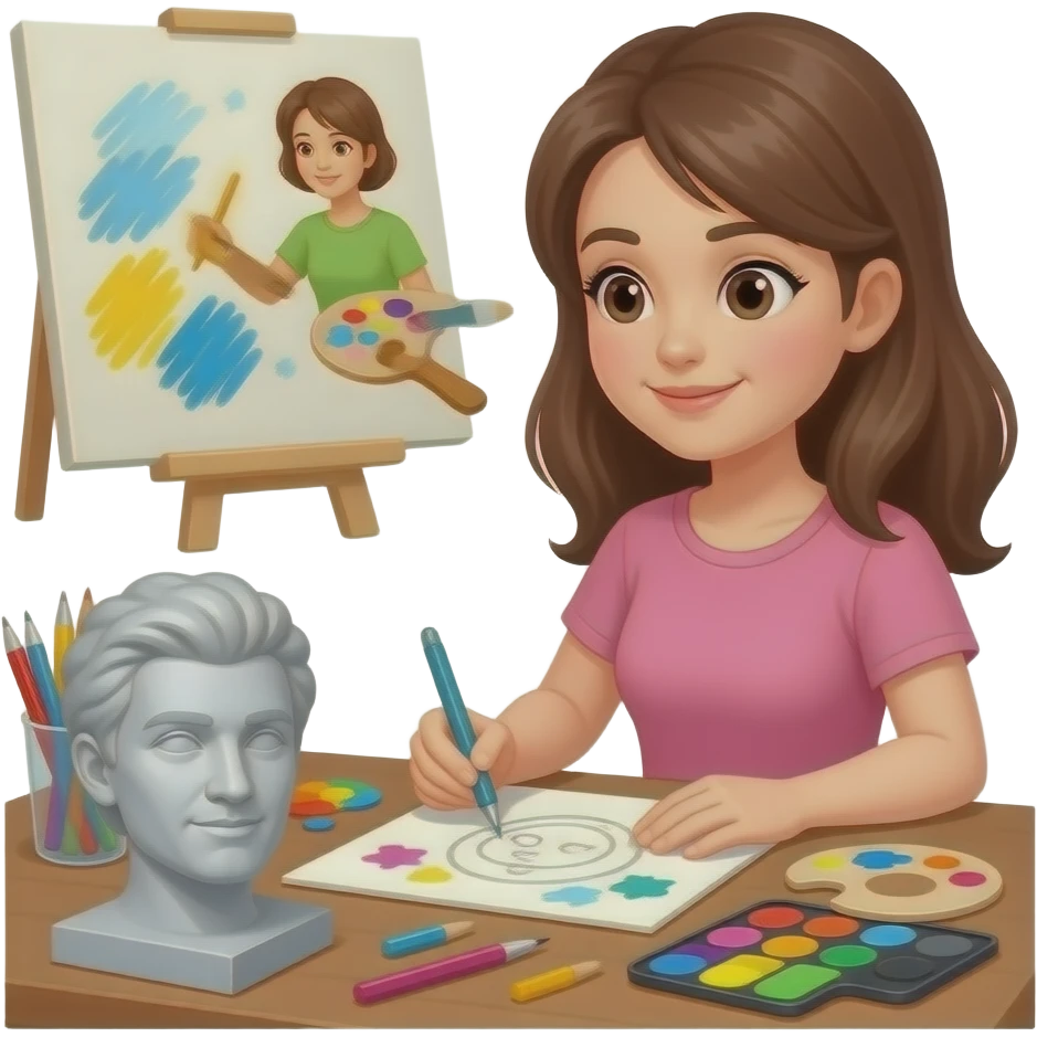woman being creative with multiple projects emoji