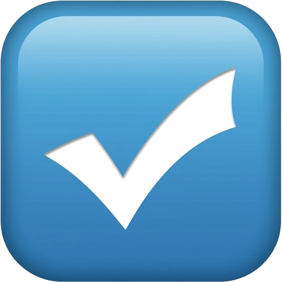 Simbolo de verificado de color blanco dentro de un cuadro azul emoji