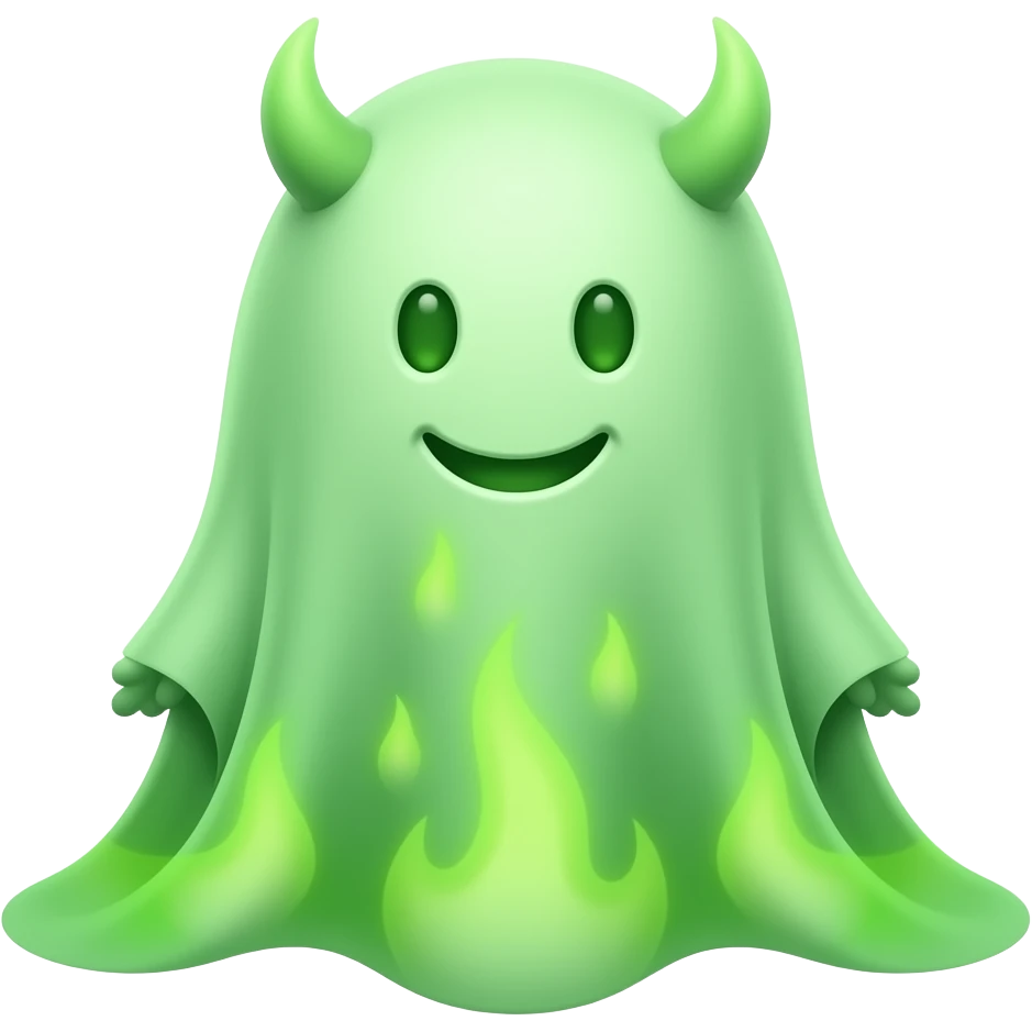 a ghostly green friendly flame spirit demon emoji