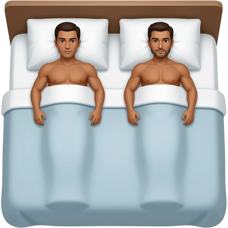 Bed with several naked brown men full body. emoji