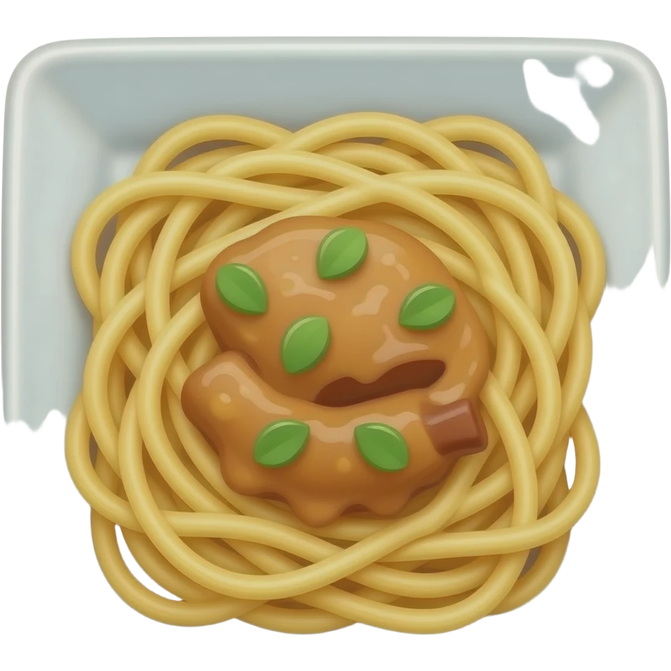 широкая лапша на тарелке квадратной с мясом в сливочном соусе emoji