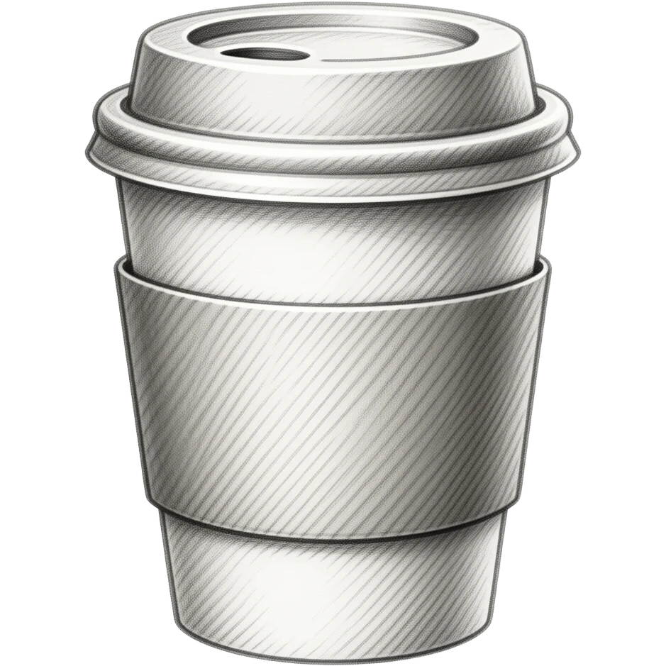 Mixed media: coffee cup, visible graphite underdrawing with hatching ...