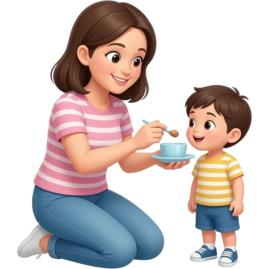 мама поит ребенка из чашки в полный рост emoji
