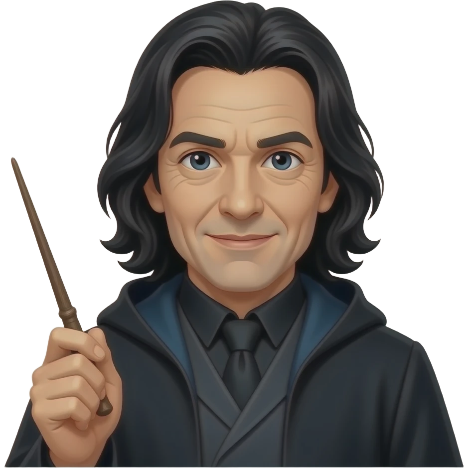 professor snape with black hair and wand emoji
