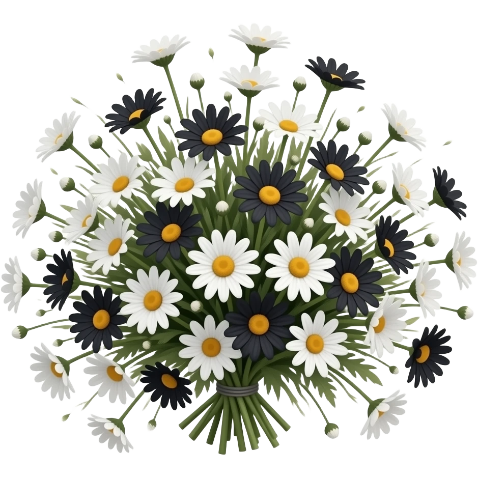 messy bouquet of black and white daisies emoji