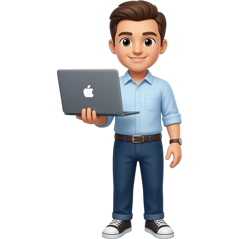 social media publisher with laptop uploading video emoji