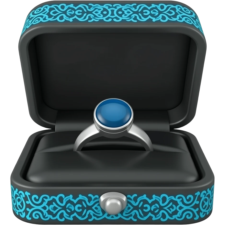 Sapphire men's ring in a black box with blue ornate trim emoji