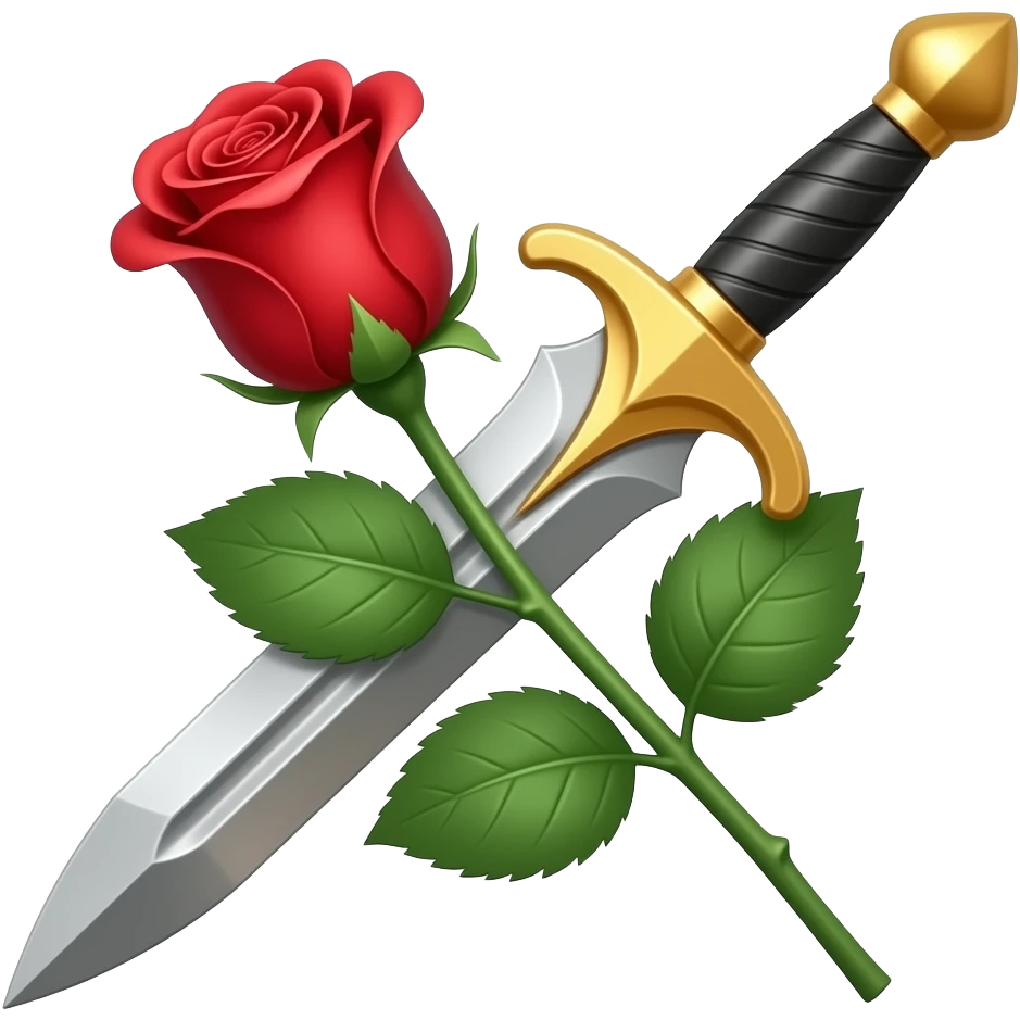 Ceremonial golden metal dagger with a red rose and green leaves emoji