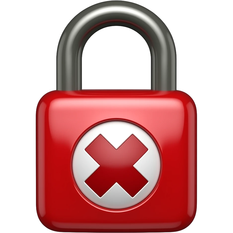A red padlock with a dark gray shaft. A red circle X on the body emoji