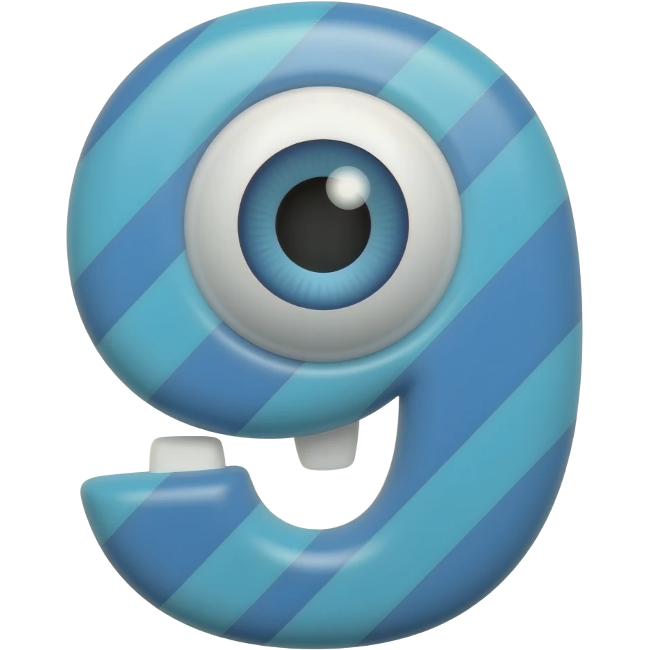 A blue striped number nine with one eye and two teeth emoji