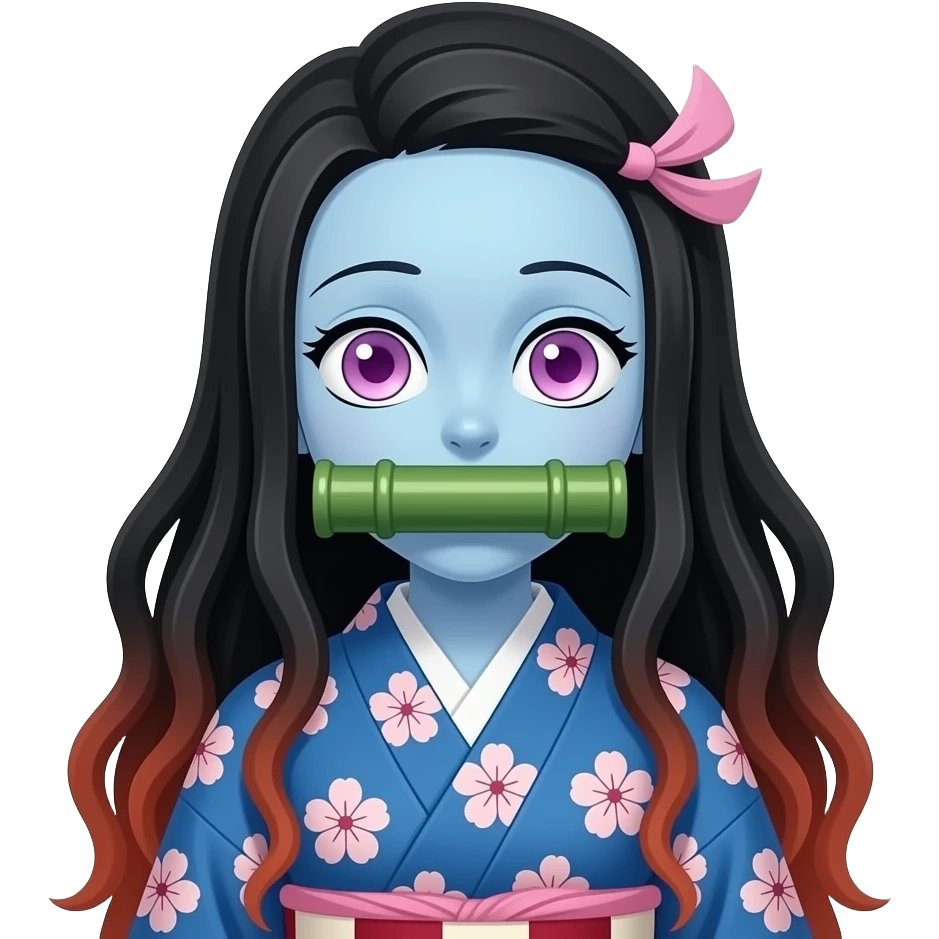 Que se parezca a Nezuco Do azul y el bambú grueso en la boca el kimono azul y flores color pastel  bambú grueso emoji