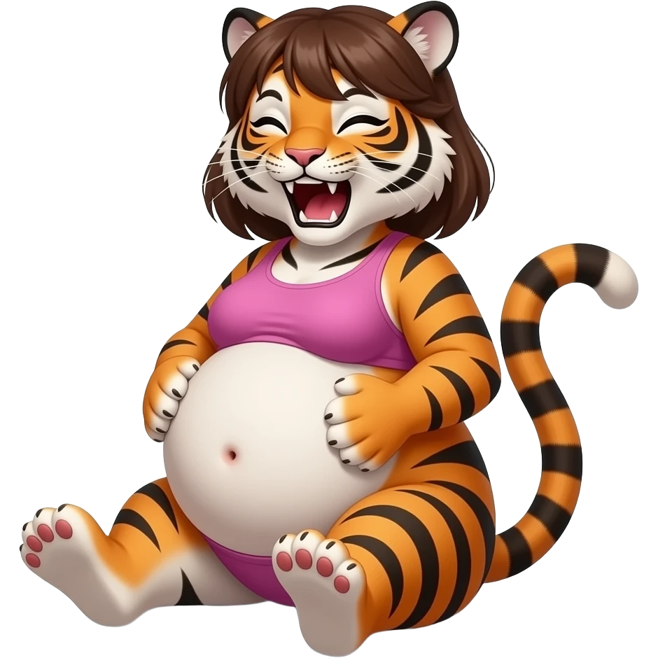 Make this Tiger girl get stuffed,her belly will be so big it would look like she has pregnancy bloating,dare to tickle that Tiger girl’s bellybutton,her gut rumbling echoes loud so you can listen to that full tummy,Tiger girl rolls around. emoji