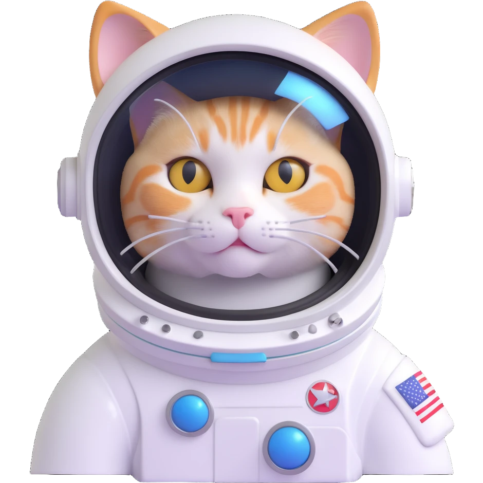 cat as an astronaut, rounded shapes, shiny helmet, playful expression emoji