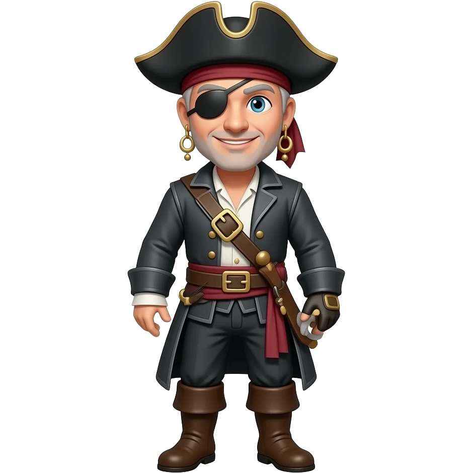 White Male pirate, fullbody, wearing dark gray attire emoji