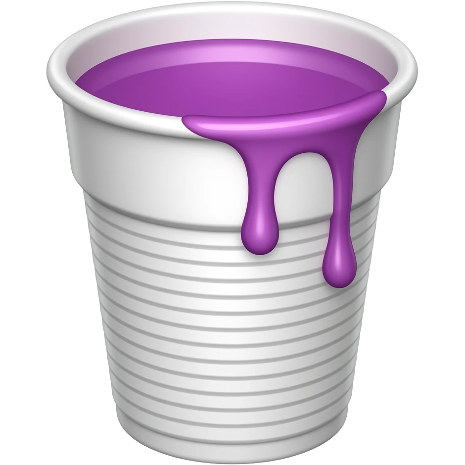White styrofoam cup wit purple dripping from it emoji