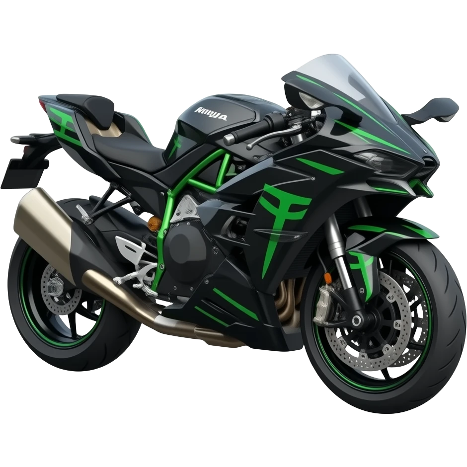 Crear emoji de moto con mas de color negro con acabados verdes tipo ninja emoji