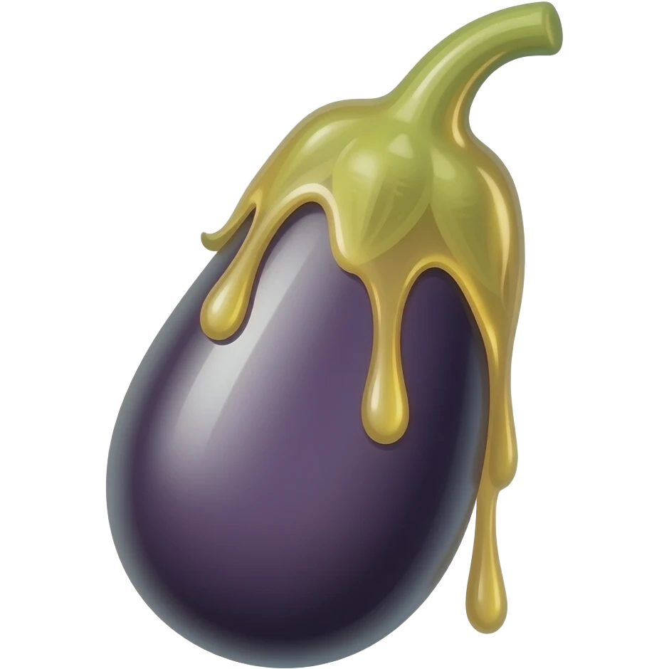 Über die Spitze einer Aubergine ist ein Kondom drüber gezogen, es ist glänzend und tropft an der spitze emoji