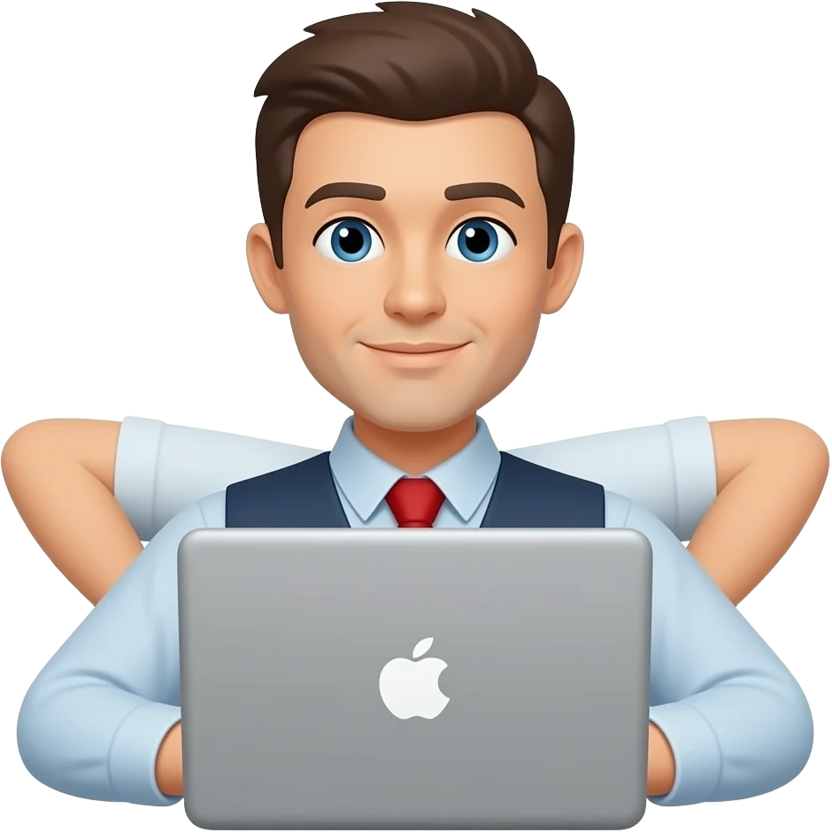 sitting behind laptop with wrong posture, simple design emoji