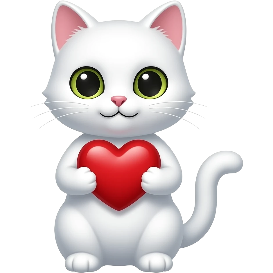 white cat holding a heart emoji