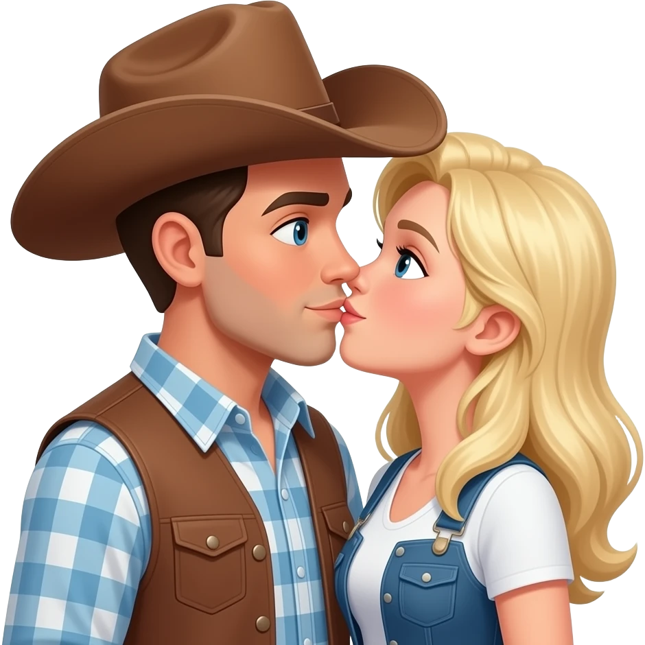 Brown cowboy kissing white blonde cowgirl emoji