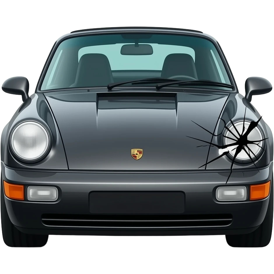 black dusty 964 targa with a broken headlight, hyper realistic highly detailled emoji