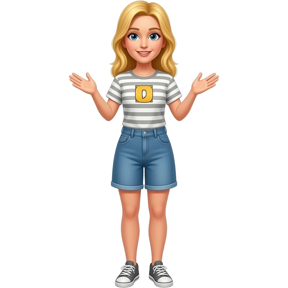 white woman with blond hair reaching forward. Standing up full body emoji