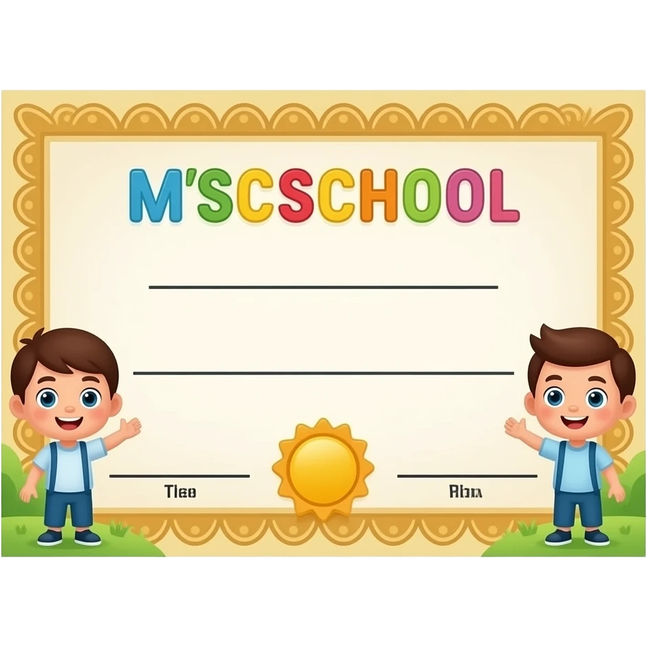 создай шаблон яркого  детского сертификата на школьную тему emoji