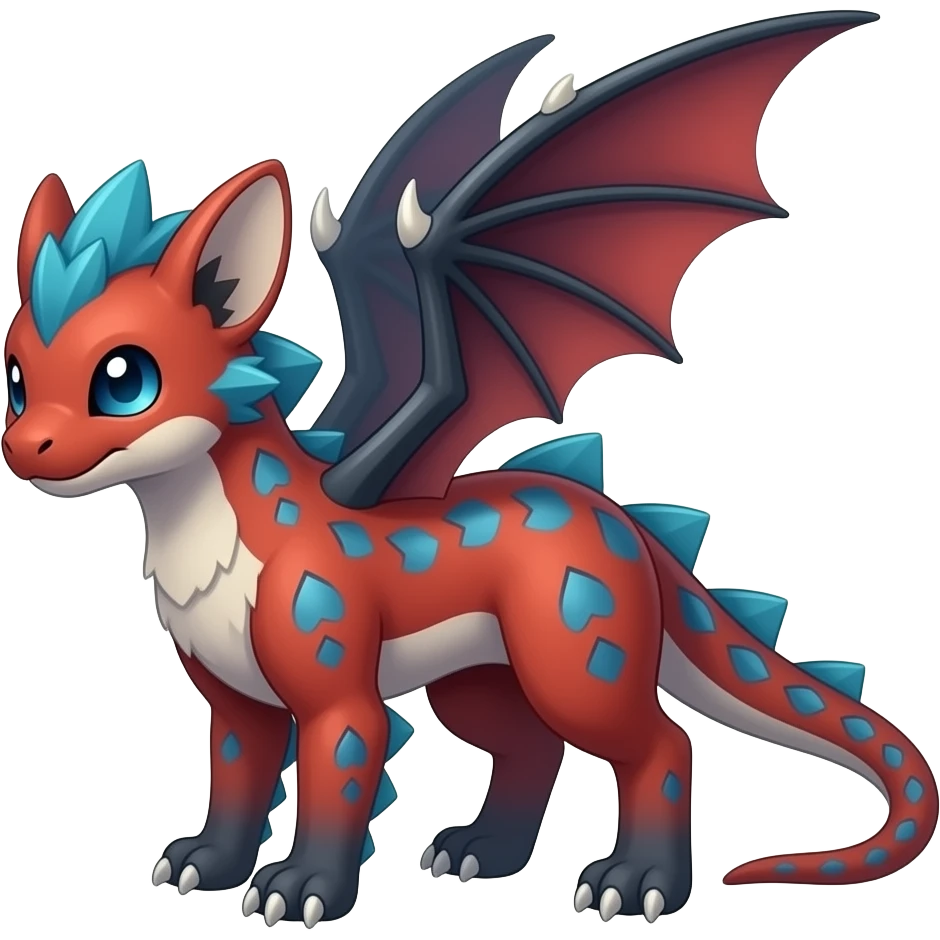 scaly shiny feathered spiky patterned tribal-patterned digitigrade quadrupedal Red and blue Vaporeon-Salandit-Toothless-hybrid emoji