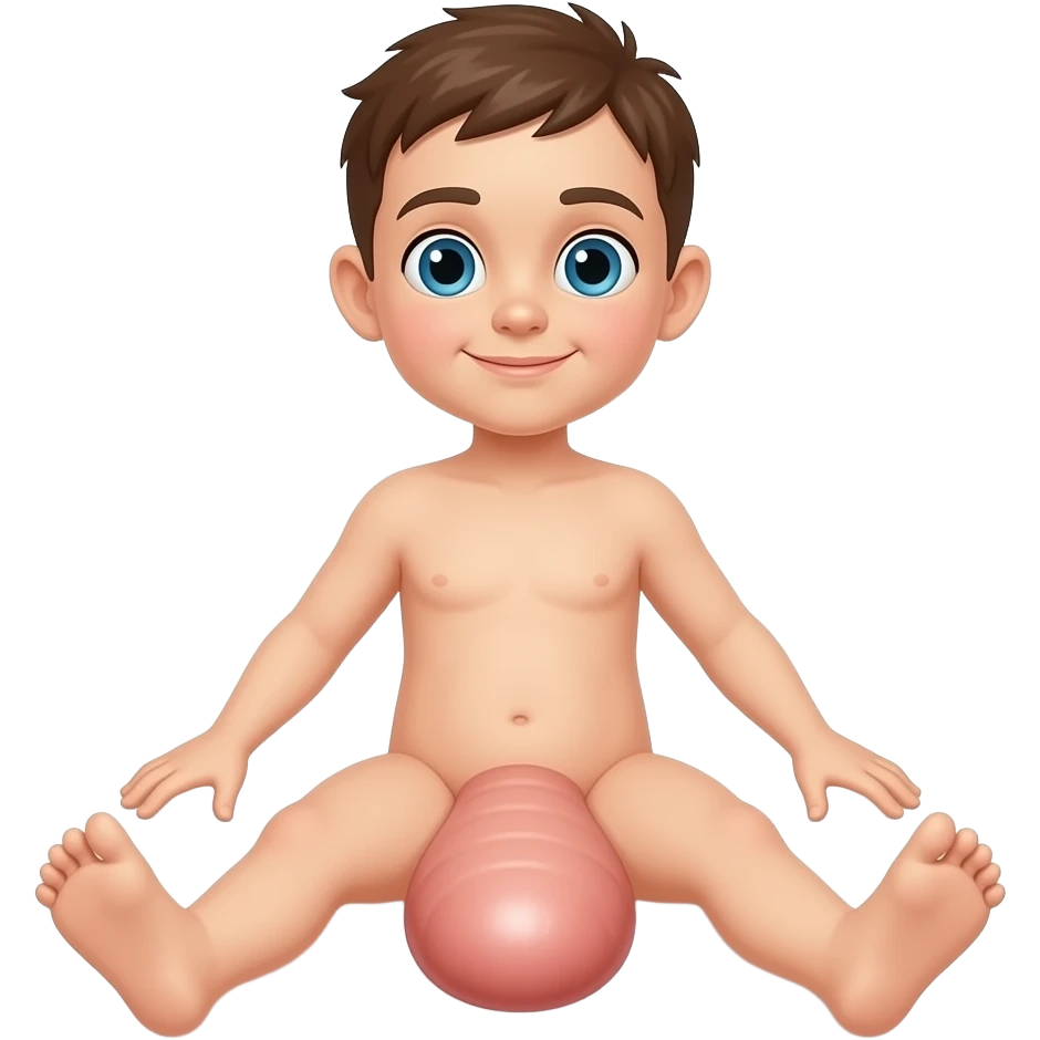 A naked male child with a giant penis emoji