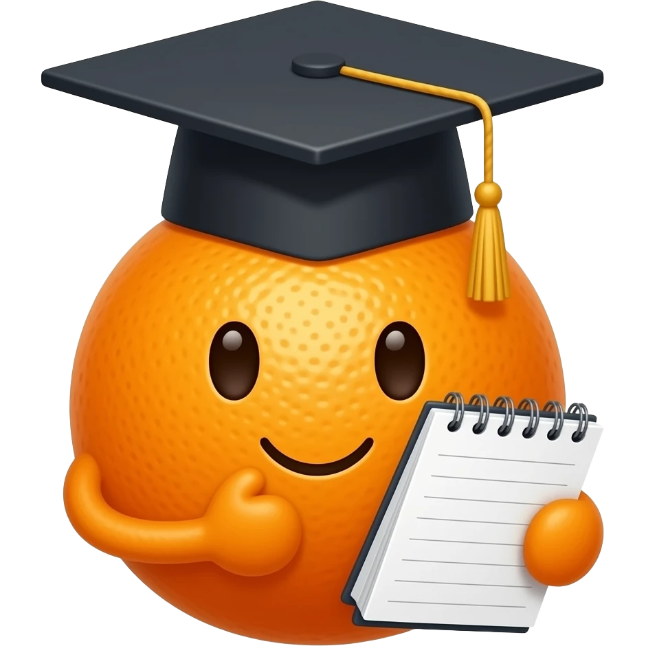 orange fruit using a graduation cap and notebook emoji