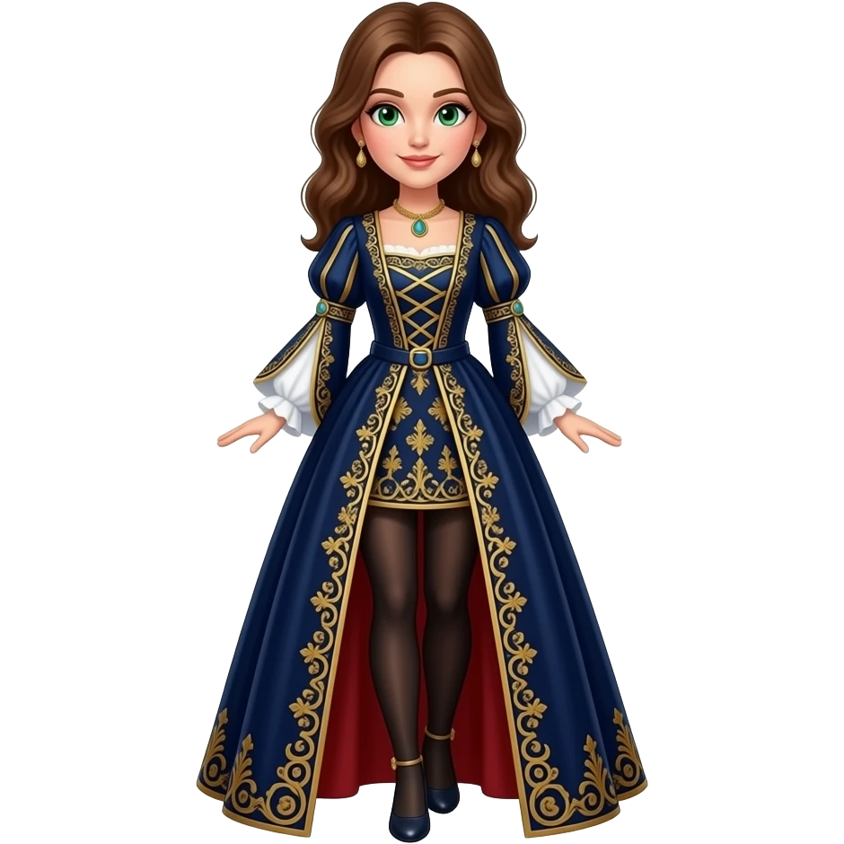 woman with brown hair and green eyes in a fancy outfit full body emoji emoji