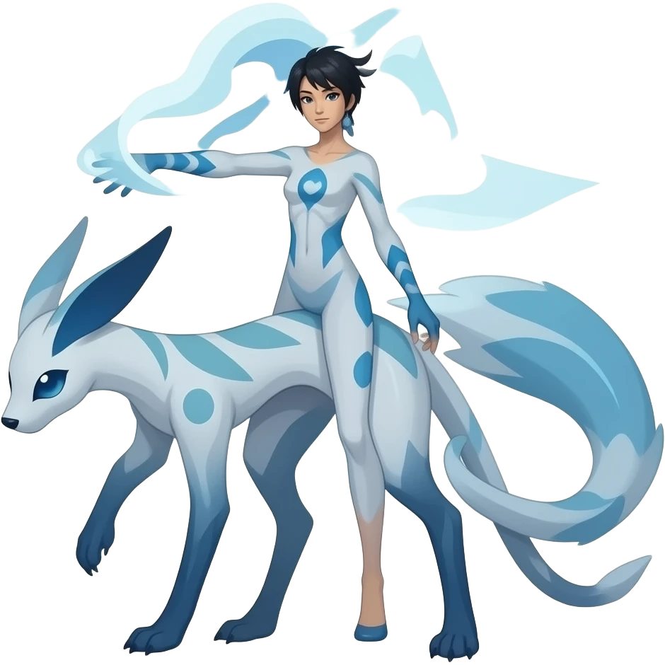 Slim thin lanky scrawny tall elegant oriental feral painted Asian Absol-Glaceon-Sylveon-fusion-hybrid-creature emoji