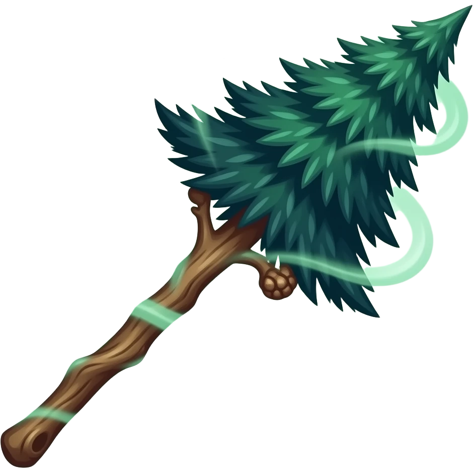 A magical navy and green mist pine wand for a forest witch emoji