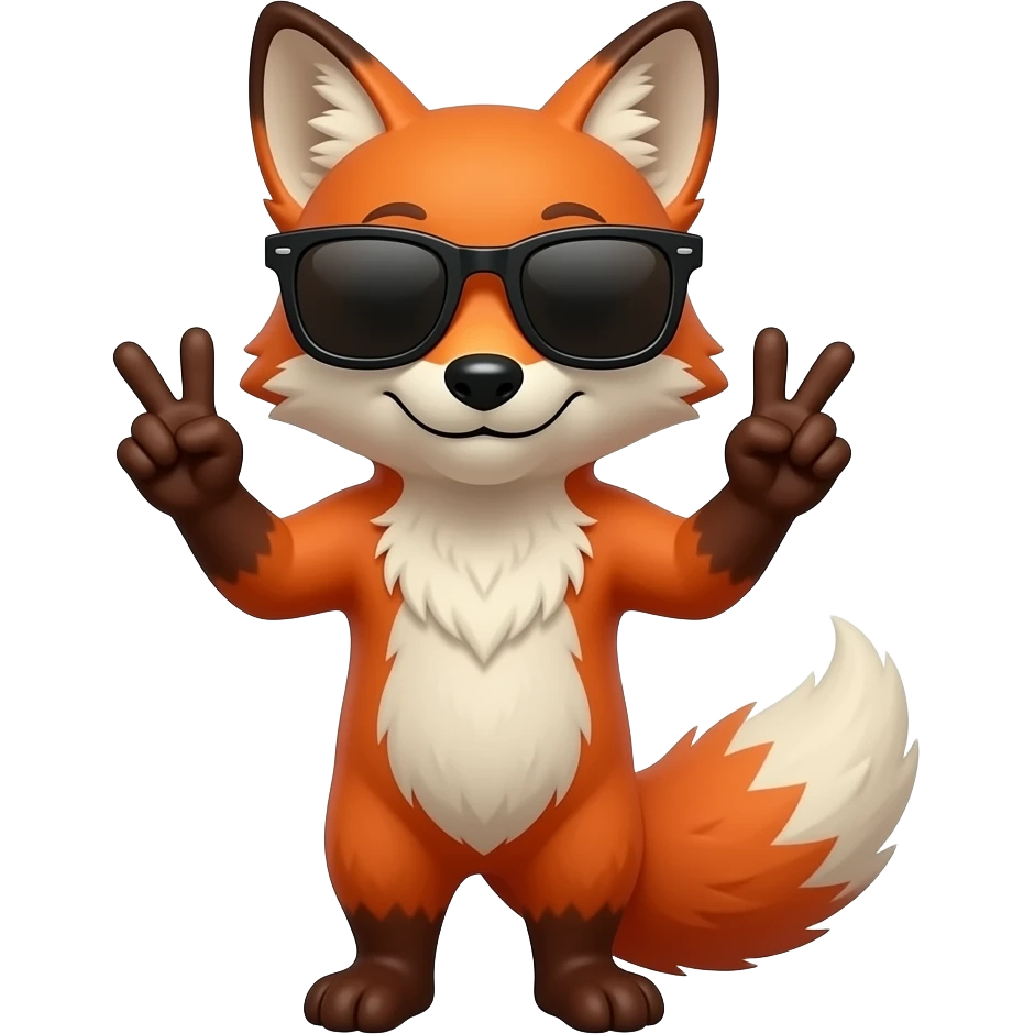 Fox doing a two hand peace sign, and wearing sunglass emoji