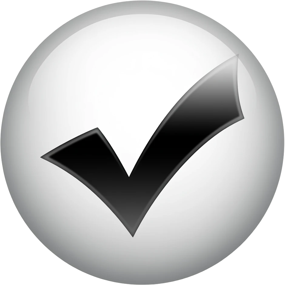 Minimal white circle verification emoji with black checkmark inside, clean modern UI icon, flat vector style, transparent background.” emoji