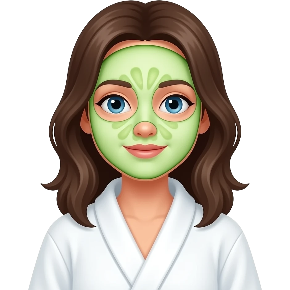 Chica relajada con bata y mascarilla de pepino emoji